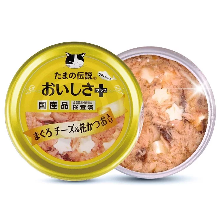 日本三洋小玉傳說 貓罐頭 東瀛風味 白身吞拿魚+芝士+花鰹魚 70g (黃)