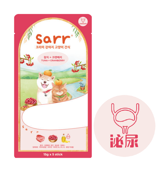Sarr 貓狗小食 北歐天然魚油鮮肉泥 泌尿保健 (吞拿魚+蔓越莓) 15gx5 (紅)