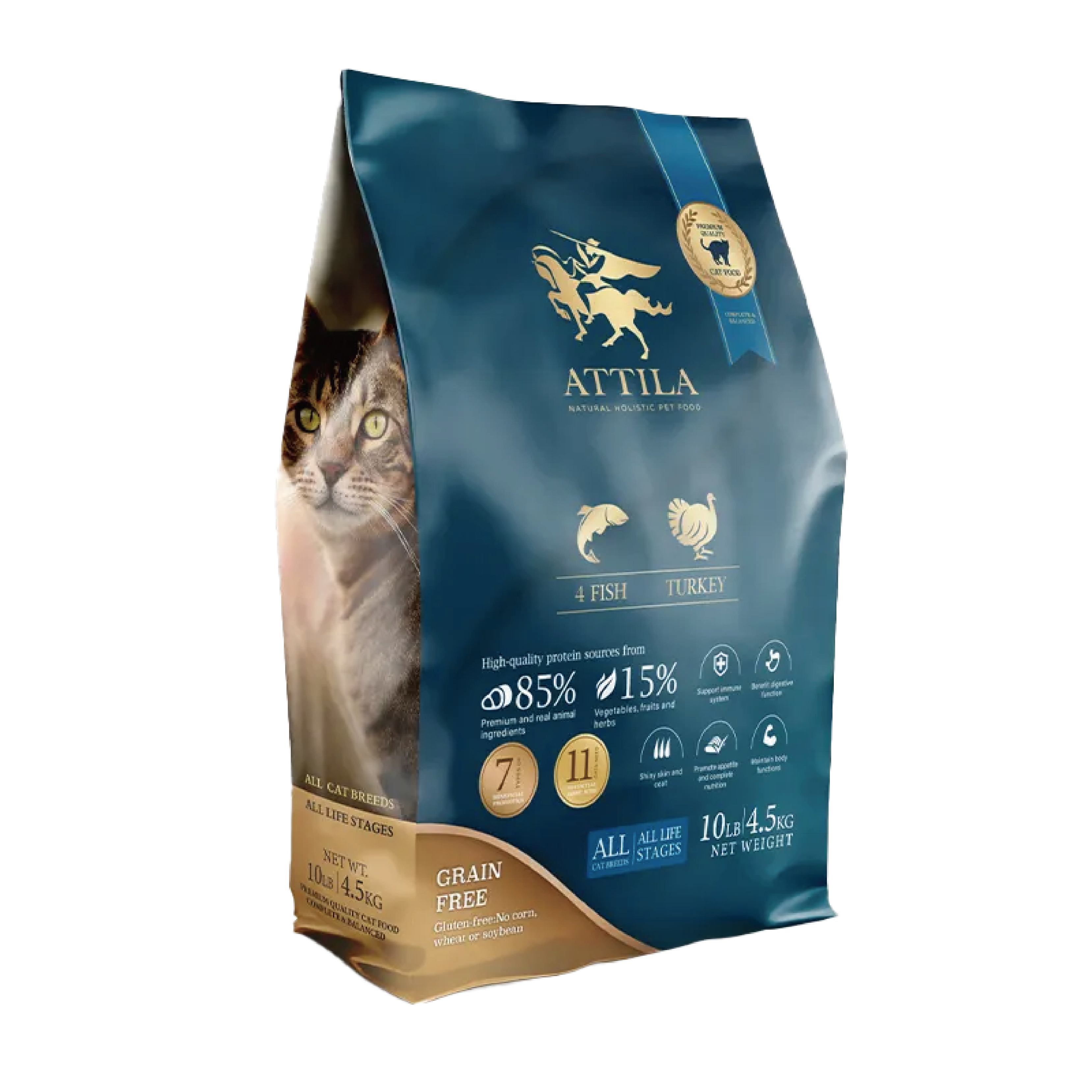 Attila 阿提拉 全貓糧 無榖物 四種魚+火雞 1.8kg (藍)