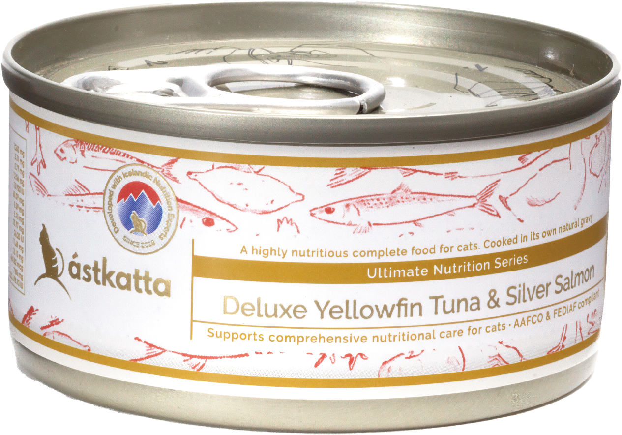 Astkatta 貓罐頭(肉絲) 黃鰭吞拿魚&銀三文魚 (全貓) 80g (白紅)