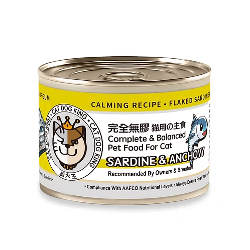 貓犬王 貓罐頭 完全無膠主食罐 沙甸魚鯷魚肉絲湯罐(舒緩情緒) 170g (黃)