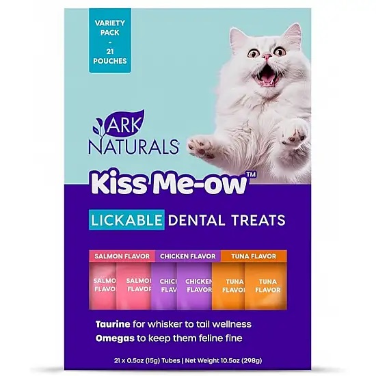 美國 ARK NATURALS 貓小食 Kiss Me-ow 護齒舔舔肉泥(三文魚, 雞, 吞拿魚味) 21x15g