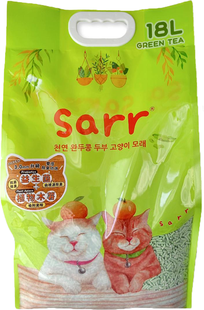 Sarr 天然豌豆豆腐砂 益生菌+木薯+豌豆 3.0mm 綠茶 18L