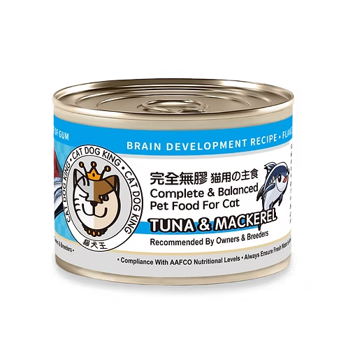 貓犬王 貓罐頭 完全無膠主食罐 吞拿魚鯖魚肉絲湯罐(腦部發展) 170g (淺藍)