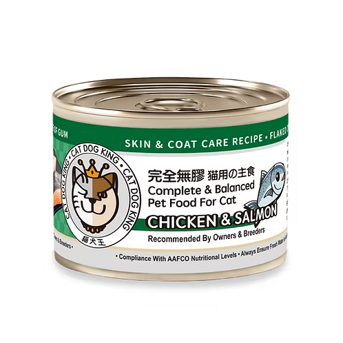 貓犬王 貓罐頭 完全無膠主食罐 三文魚雞肉肉絲湯罐(美毛護膚) 170g (綠)