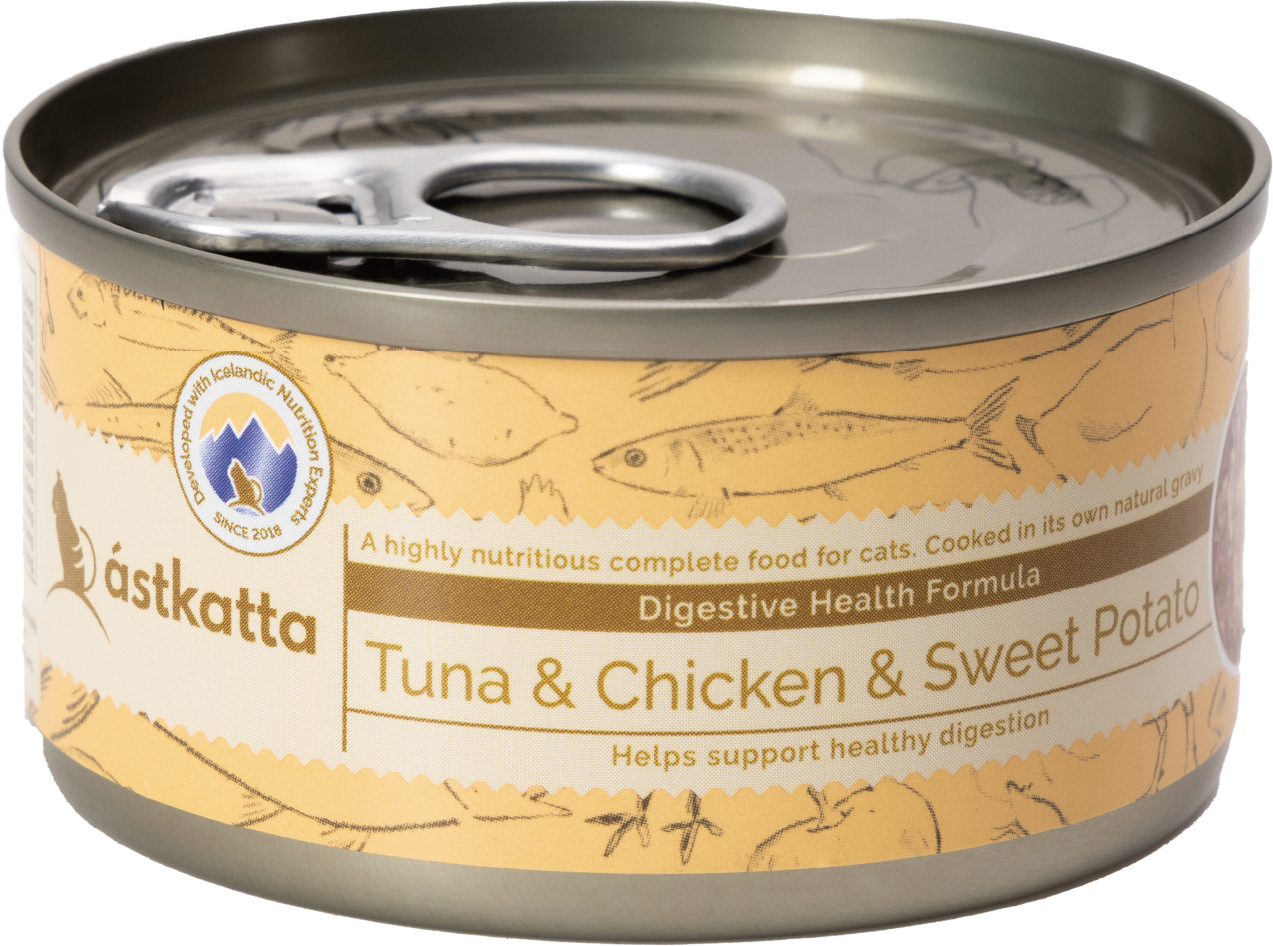 Astkatta 貓罐頭(肉絲) 白鰹吞拿雞肉甜薯 (腸道護理) 80g (奶黃)