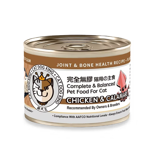 貓犬王 貓罐頭 完全無膠主食罐 魷魚及雞肉肉絲湯罐(骨骼強健) 170g (啡)