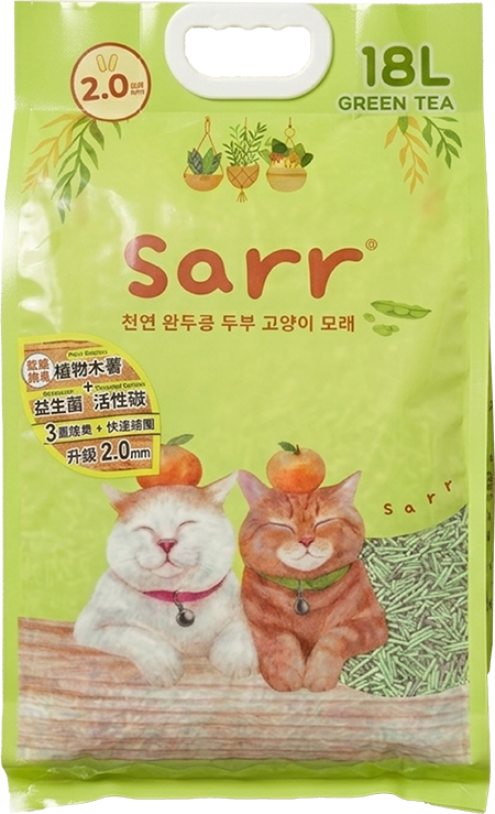 Sarr 天然豌豆豆腐砂 木薯+益生菌+活性碳 2.0mm 綠茶味 18L