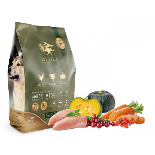 Attila 阿提拉 全犬糧 無榖物 雞肉+火雞肉+南瓜 2kg (墨綠)