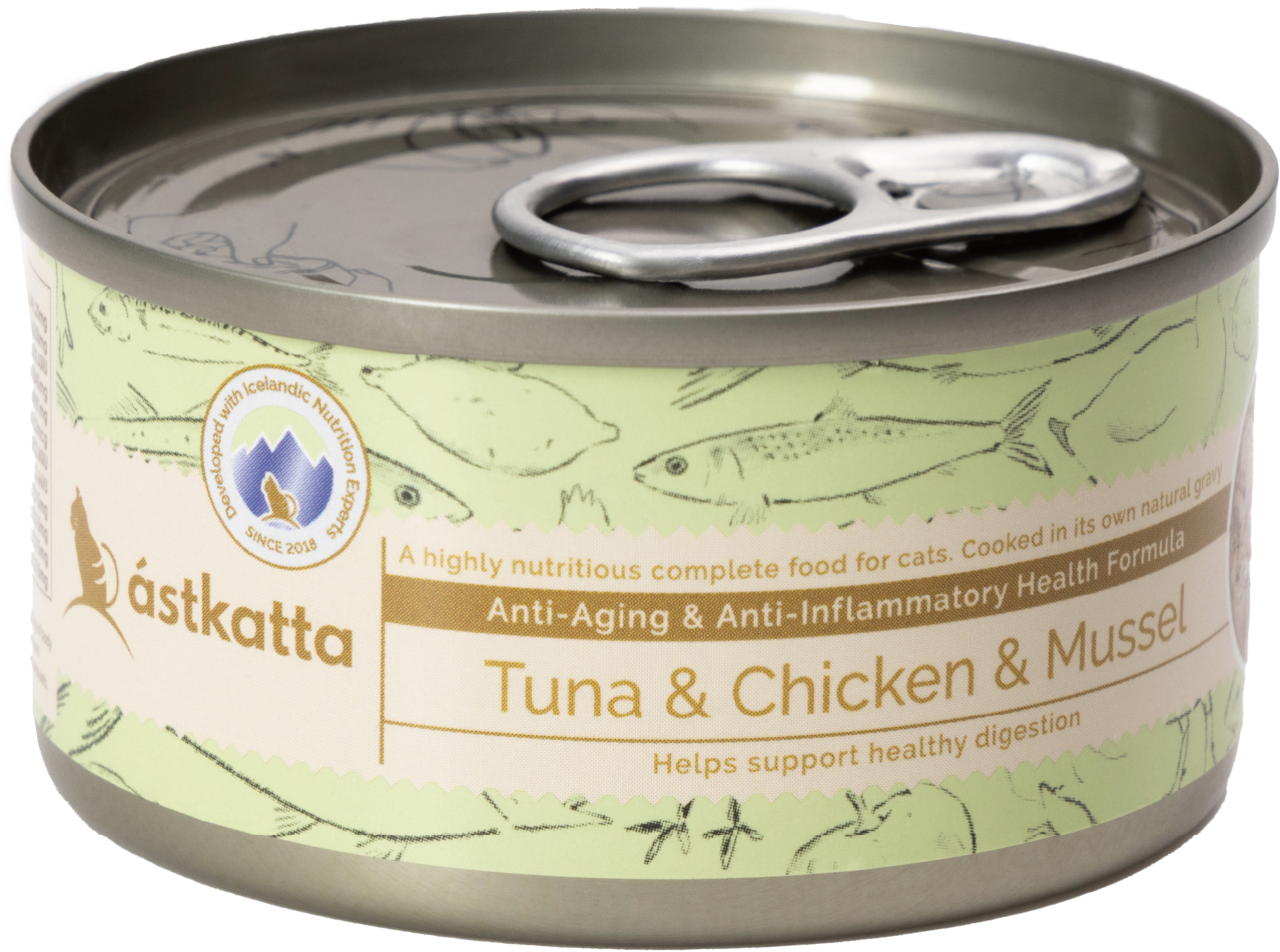 Astkatta 貓罐頭(肉絲) 白鰹吞拿雞肉貽貝 (增強活力) 80g (粉綠)