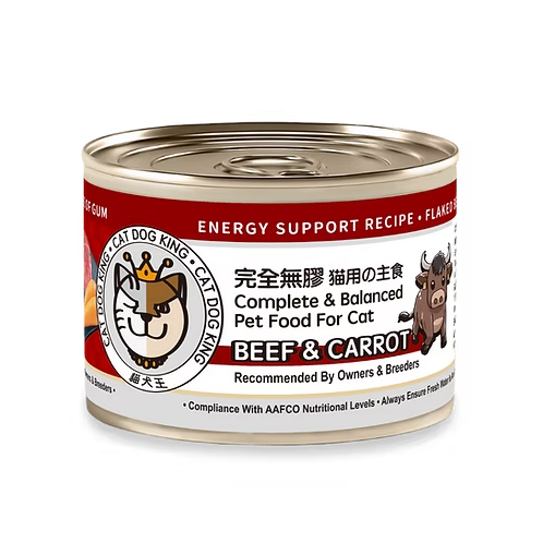 貓犬王 貓罐頭 完全無膠主食罐 牛肉胡蘿蔔肉絲湯罐(體力補充) 170g (酒紅)