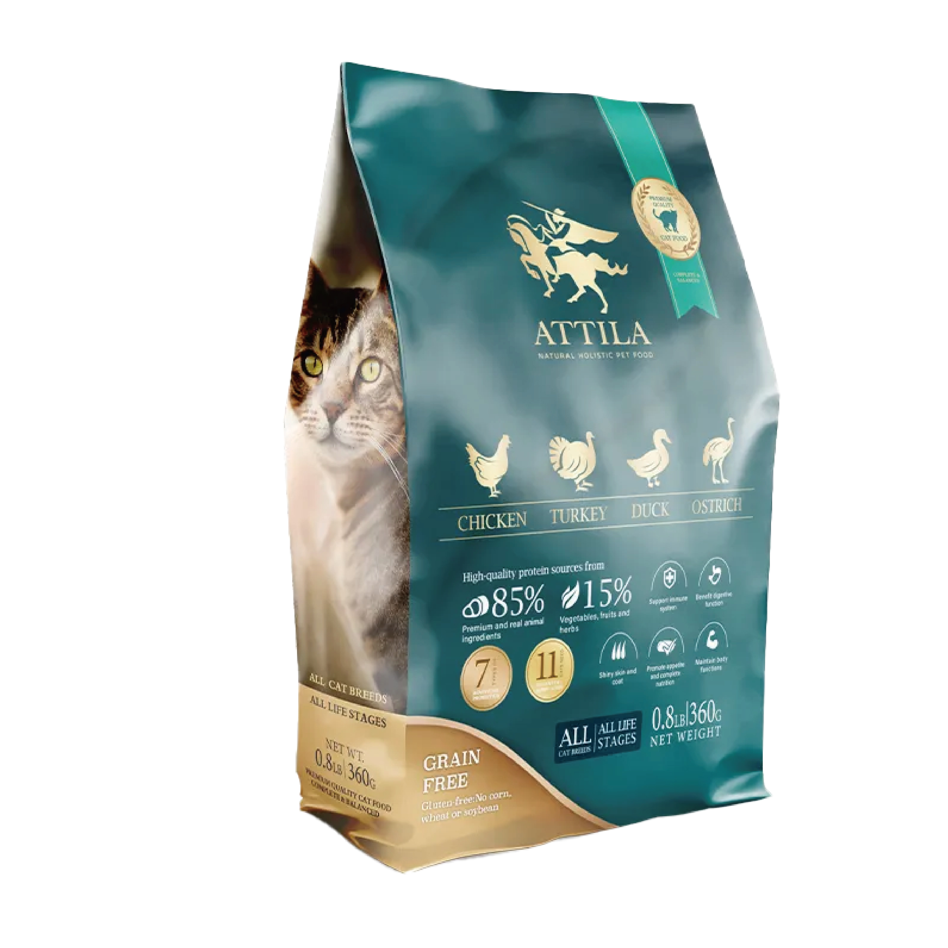 Attila 阿提拉 全貓糧 無榖物 雞+火雞+鴨+鴕鳥 1.8kg (海綠)