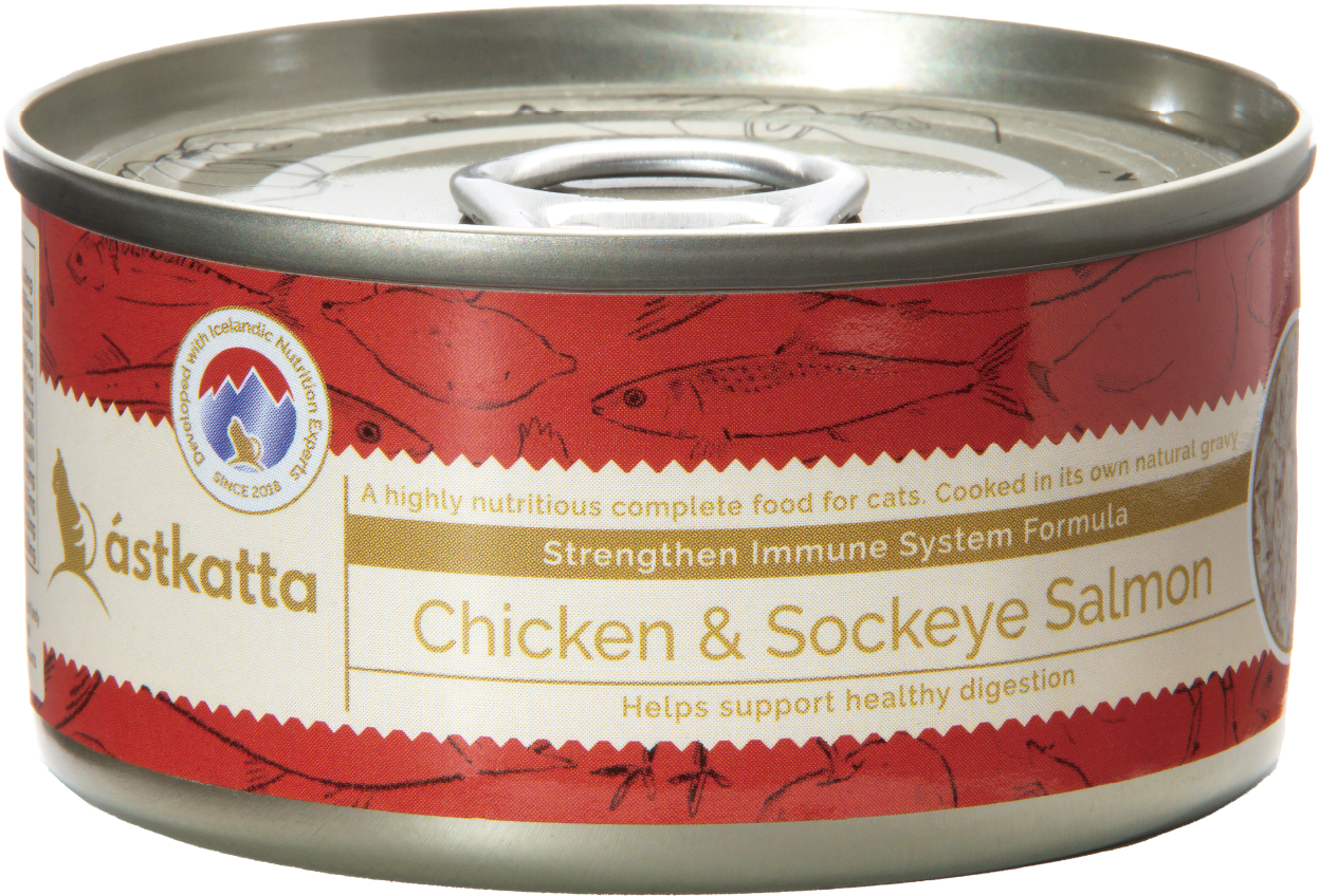 Astkatta 貓罐頭(肉絲) 走地雞肉藍背三文魚 (增強免疫) 170g (紅色)