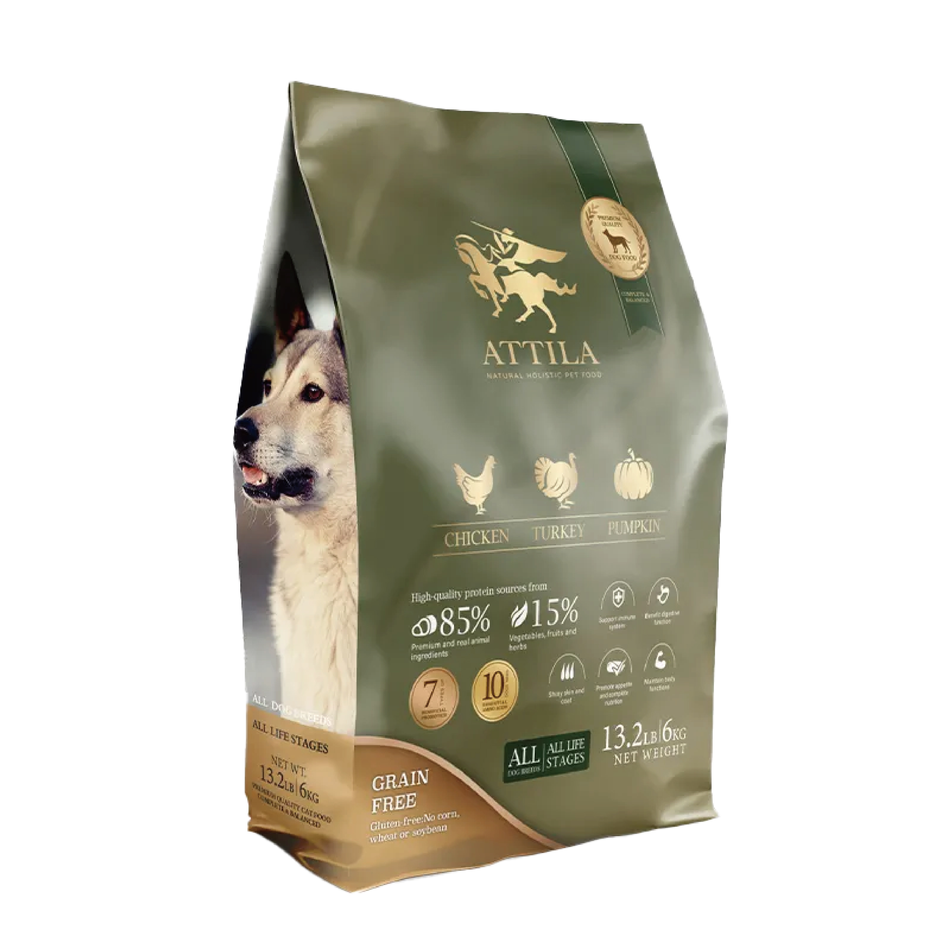 Attila 阿提拉 全犬糧 無榖物 雞肉+火雞肉+南瓜 2kg (墨綠)