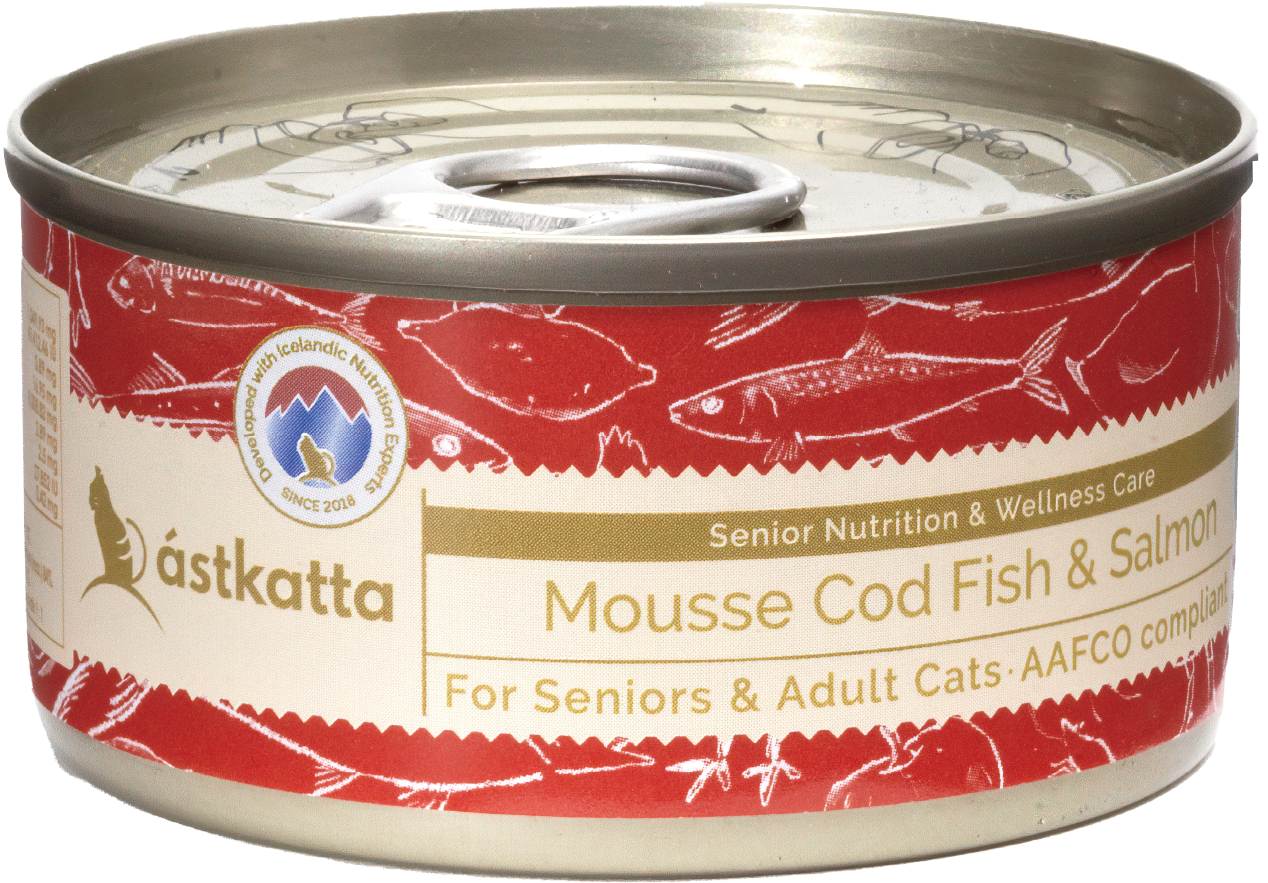 Astkatta 貓罐頭(慕絲) 鱈魚三文魚 (老貓) 80g (紅)