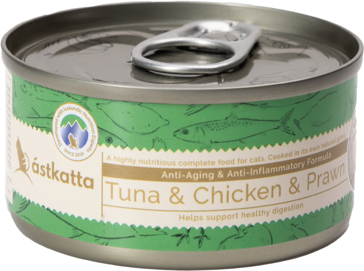 Astkatta 貓罐頭(肉絲) 白鰹吞拿雞肉白蝦 (增強活力) 80g (深綠)