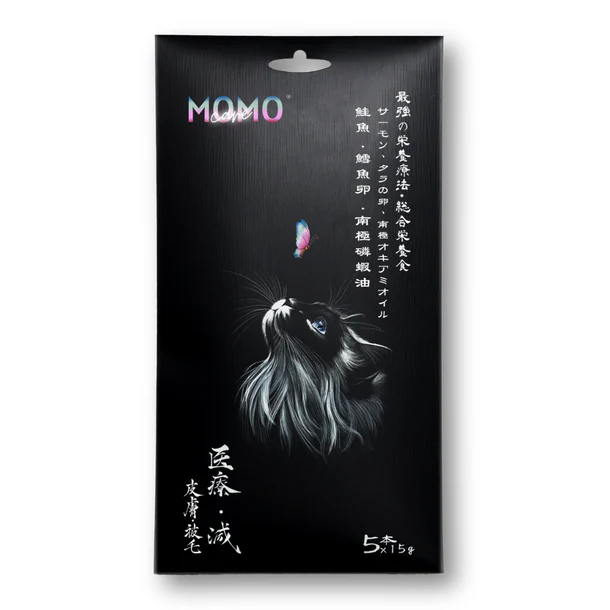 MomoCare 貓小食 功能性主食軟肉泥 [皮毛保護] 鮭魚+鱈魚卵+南極磷蝦油 15*5條