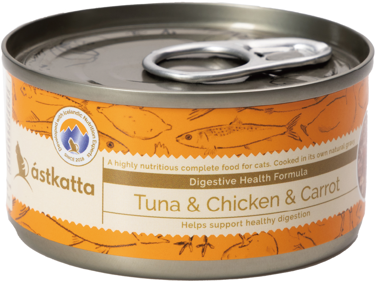 Astkatta 貓罐頭(肉絲) 白鰹吞拿雞肉紅蘿蔔 (腸道護理) 170g (橙)