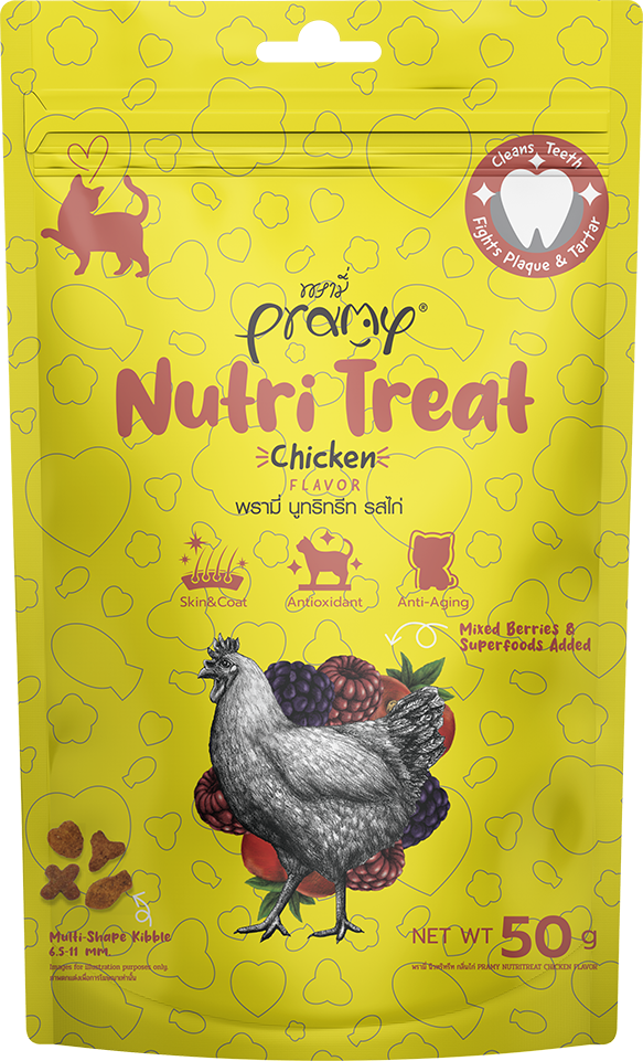Pramy Nutri-Treat 貓小食 酥脆潔齒點心 雜莓+雞肉 50g (黃)