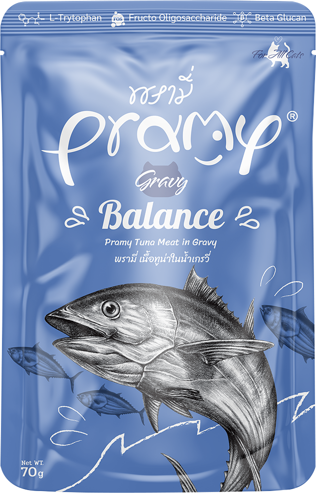 Pramy 貓濕糧包 無穀物肉汁 成貓 高級白肉吞拿魚 均衡營養配方 70g (藍)