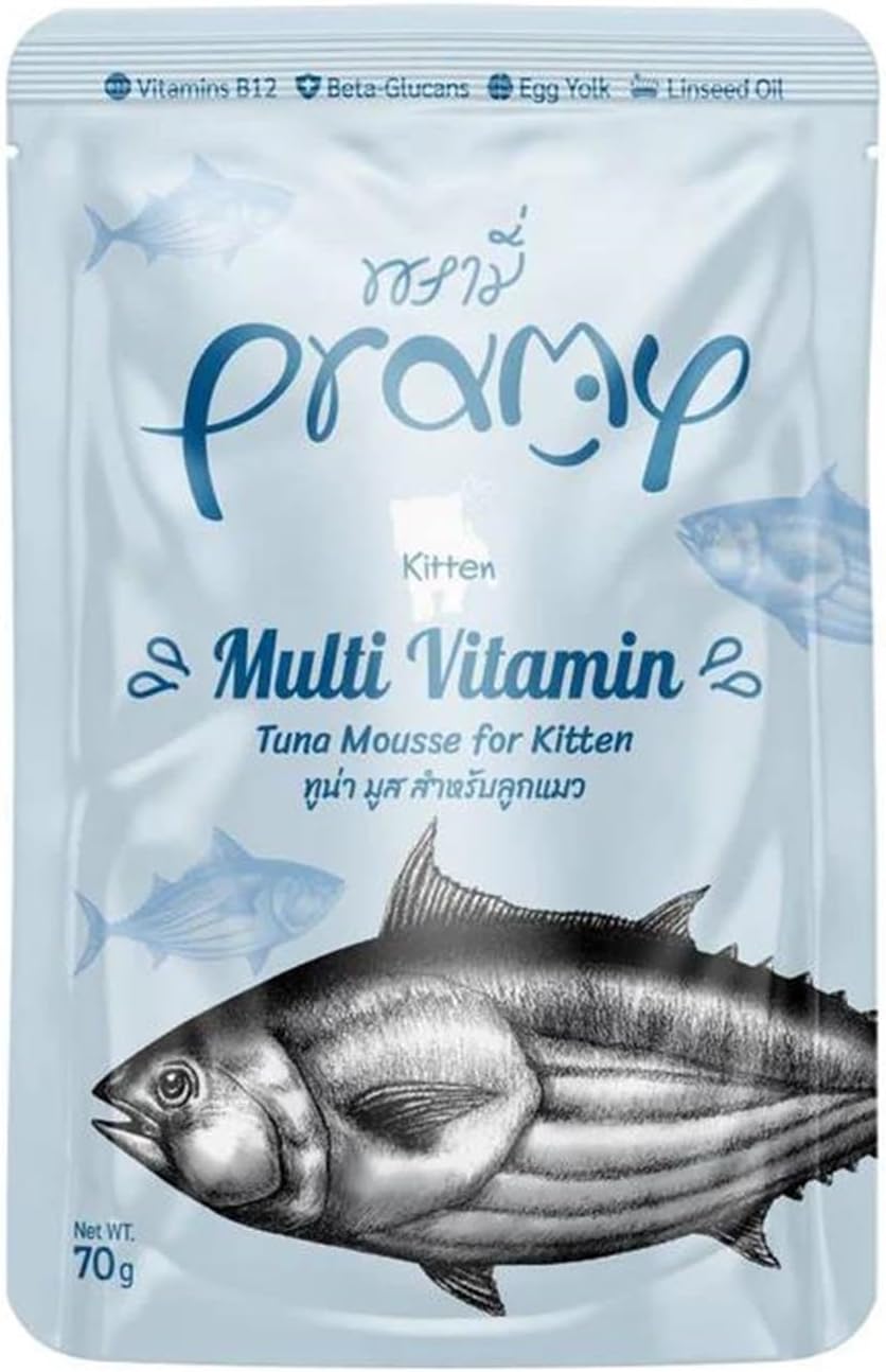 Pramy 貓濕糧包 無穀物慕絲 幼貓 高級白肉吞拿魚(多種維生素配方) 70g (粉藍)
