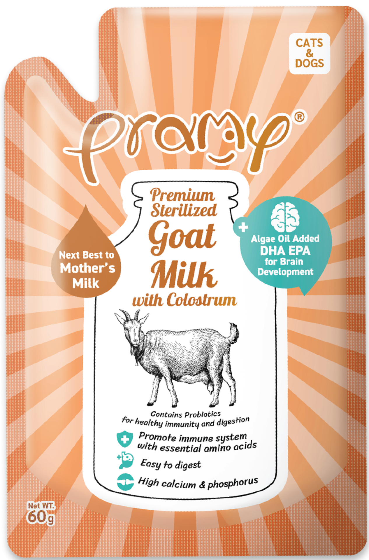 Pramy 滅菌山羊奶 初乳+海藻油+益生菌(貓犬用) 60g (粉橙)