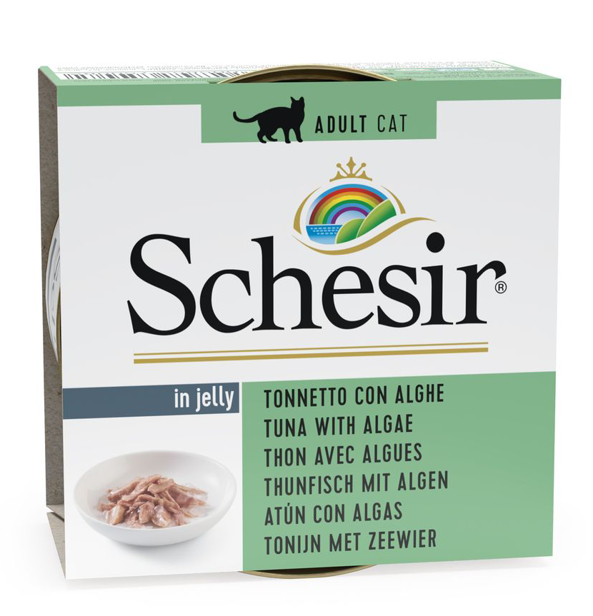 Schesir 貓罐頭(副食) 啫喱系列 全天然吞拿魚海藻飯(017) 85g(綠)(舊裝)