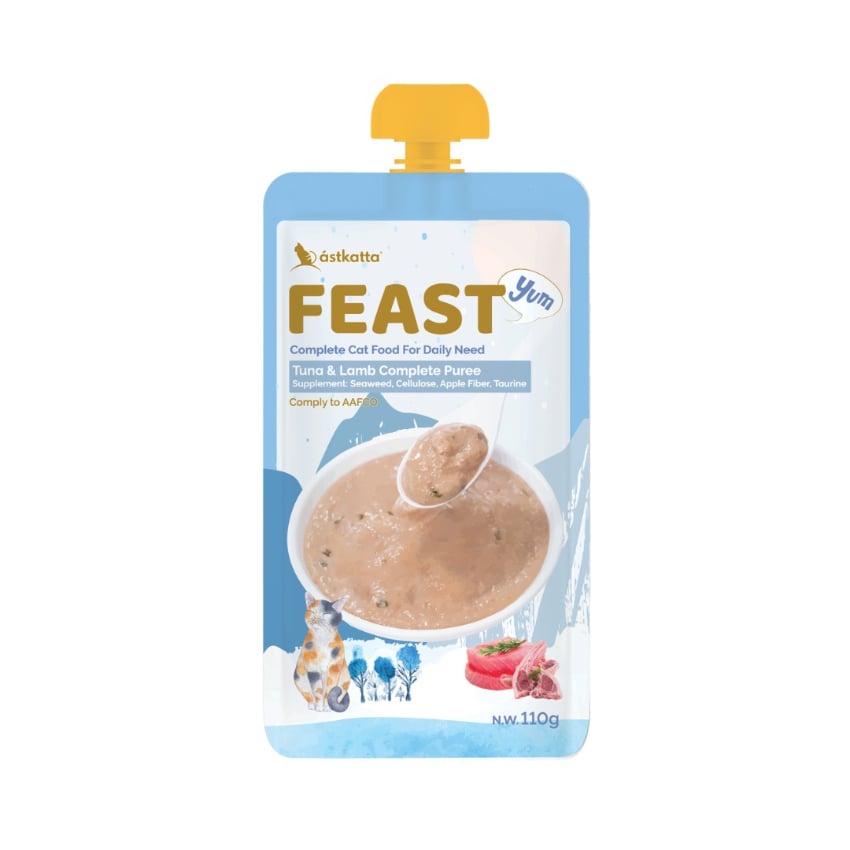 Astkatta 貓濕糧 Feast 鮮肉盛宴營養肉泥主食包 吞拿魚羊肉 110g (藍)