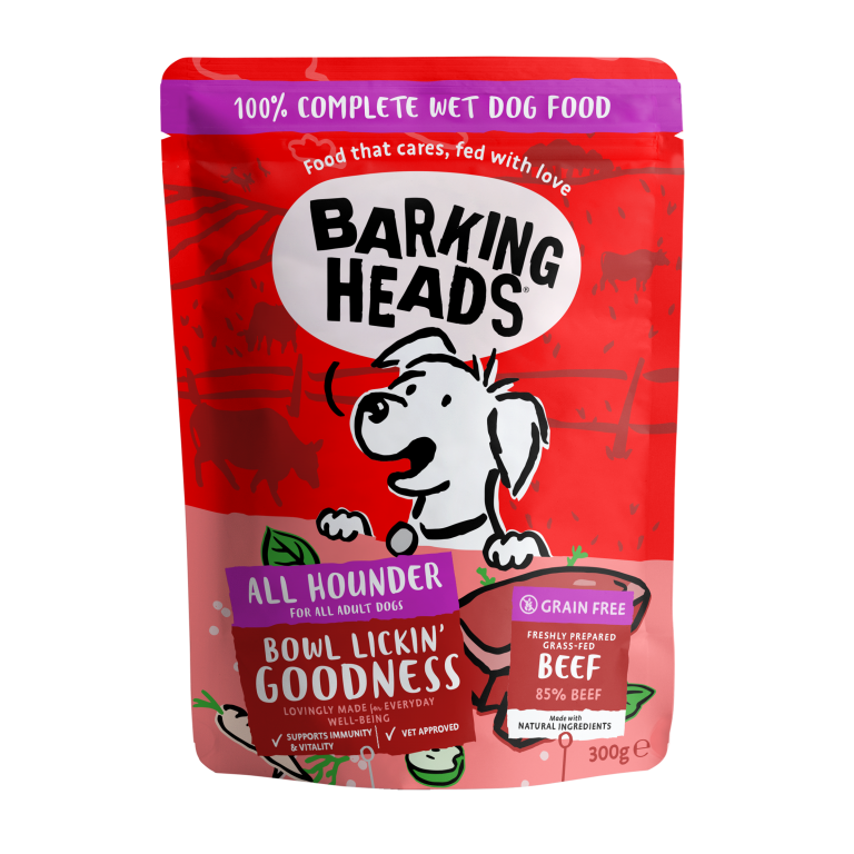 Barking Heads 狗濕糧包(主食) 無穀物 成犬 牛肉 (桃紅色) 300g