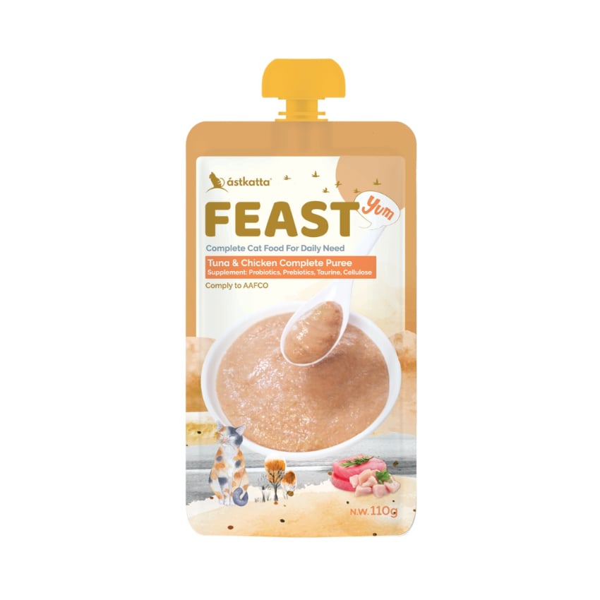 Astkatta 貓濕糧 Feast 鮮肉盛宴營養肉泥主食包 吞拿魚雞肉 110g (橙)