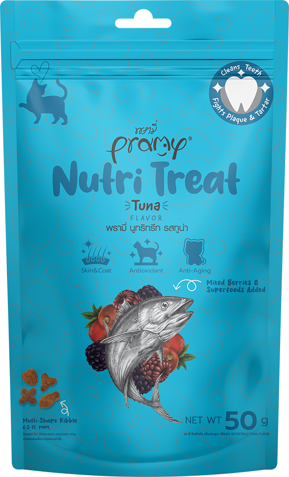 Pramy Nutri-Treat 貓小食 酥脆潔齒點心 雜莓+吞拿魚 50g (藍)