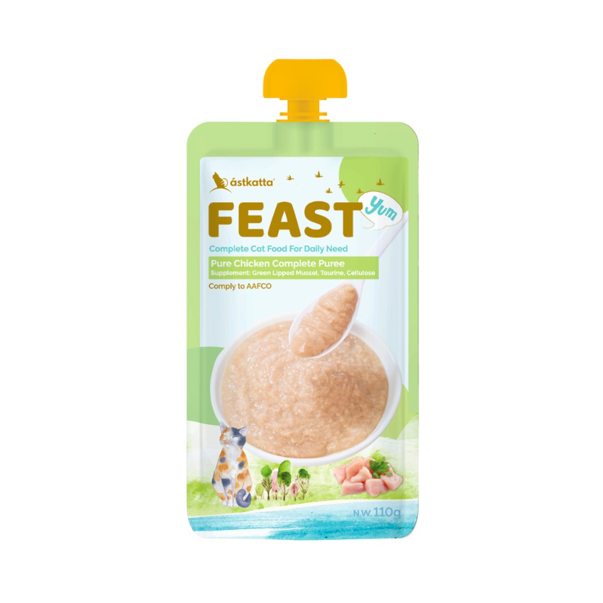 Astkatta 貓濕糧 Feast 鮮肉盛宴營養肉泥主食包 走地雞肉 110g (綠)