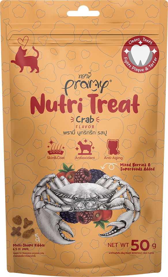 Pramy Nutri-Treat 貓小食 酥脆潔齒點心 雜莓+螃蟹 50g (橙)