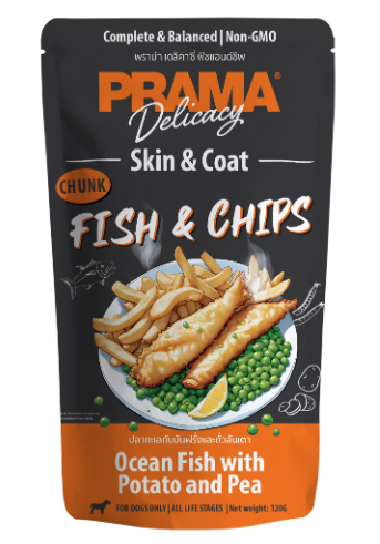 PRAMA 功能性狗濕糧包 炸魚薯條 健膚美毛 120g (深橙)