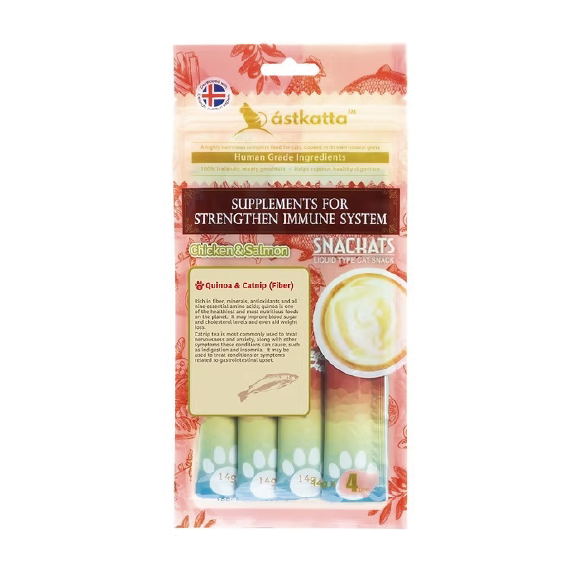 Astkatta 貓小食 營養肉泥 新鮮走地雞+藍背三文魚 (增強免疫) 56g (粉紅)