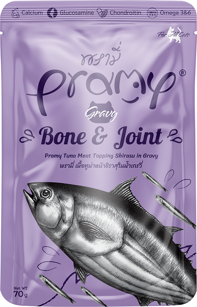 Pramy 貓濕糧包 無穀物肉汁 成貓 高級白肉吞拿魚+小銀魚 強骨健骼配方 70g (紫)