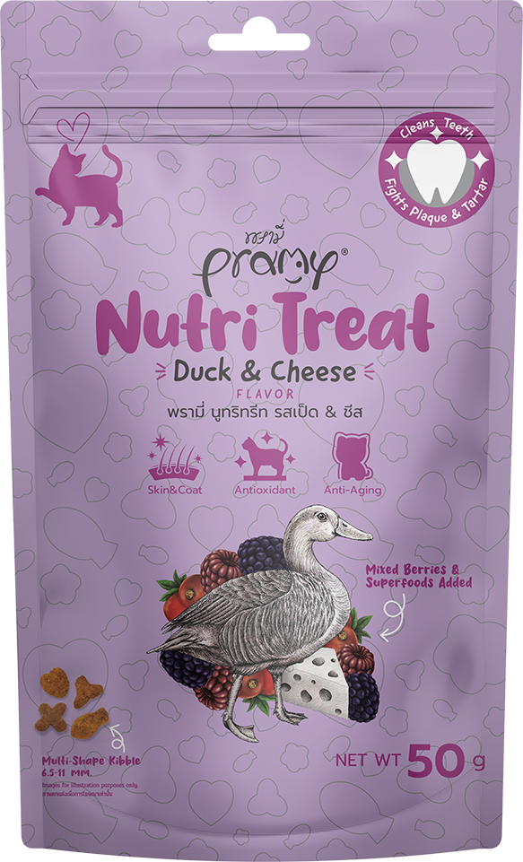 Pramy Nutri-Treat 貓小食 酥脆潔齒點心 雜莓+鴨肉+芝士 50g (紫)