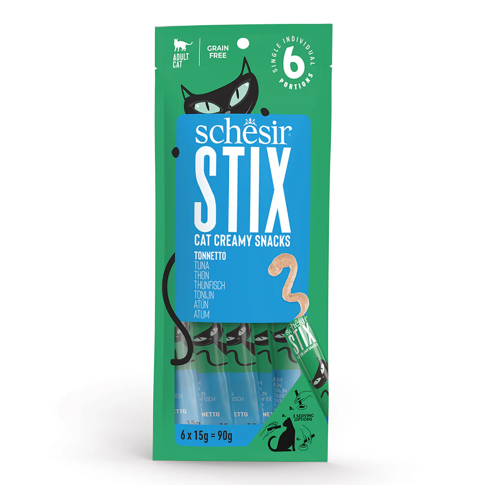 Schesir 貓小食 STIX系列 無穀物肉泥條 吞拿魚口味 6x15g (綠)
