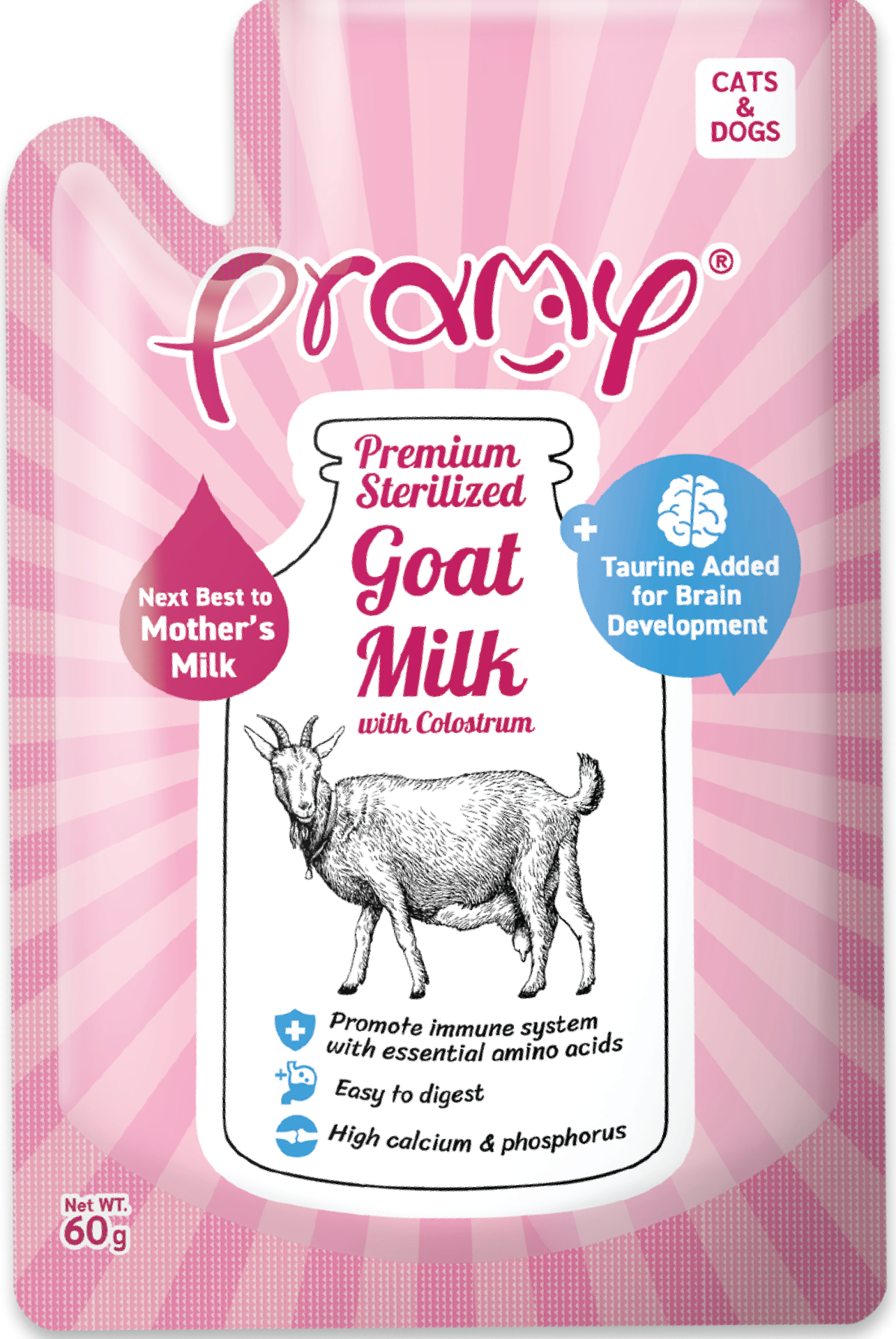Pramy 滅菌山羊奶 初乳+牛磺酸(貓用) 60g (粉紅)