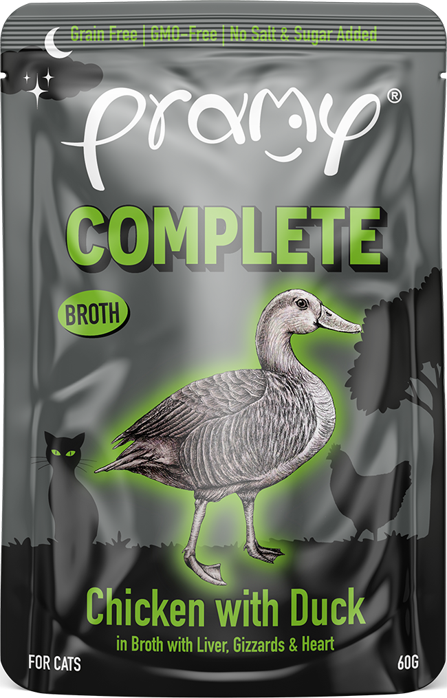 Pramy 貓濕糧包(主食) 午夜饗宴 無穀物濃湯 鮮嫩雞肉+濃香鴨肉 80g (黑袋綠)