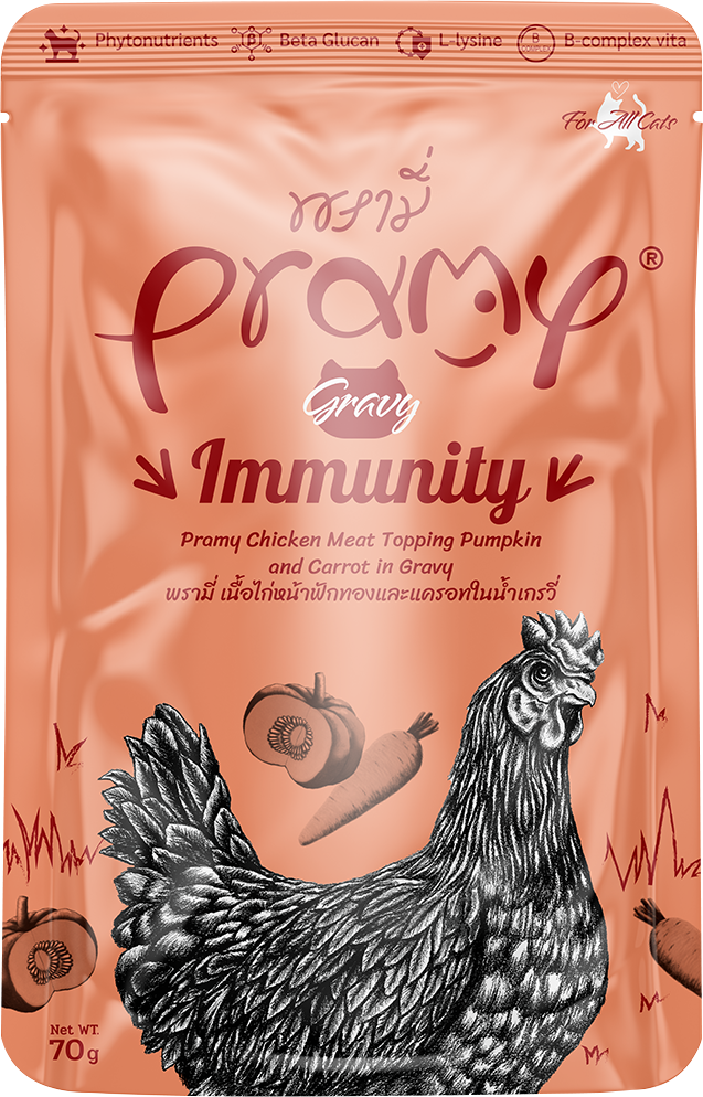 Pramy 貓濕糧包 無穀物肉汁 成貓 鮮嫩雞肉+南瓜+胡蘿蔔 提升免疫力配方 70g (橙)