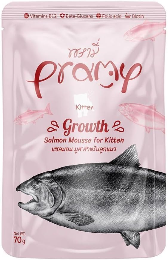 Pramy 貓濕糧包 無穀物慕絲 幼貓 三文魚(促進成長配方) 70g (粉紅)
