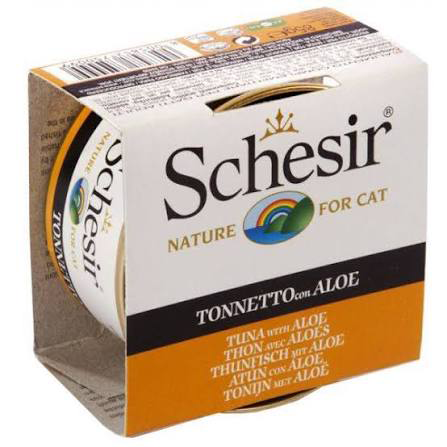Schesir 貓罐頭(副食) 啫喱系列 全天然吞拿魚蘆薈飯(018) 85g (橙)(新舊包裝隨機發貨)