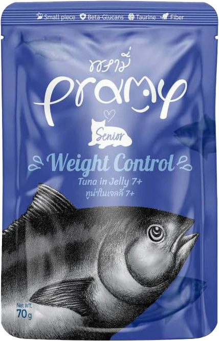 Pramy 貓濕糧包 無穀物啫喱 高齡貓7+ 高級白肉吞拿魚(體重控制配方) 70g (藍)