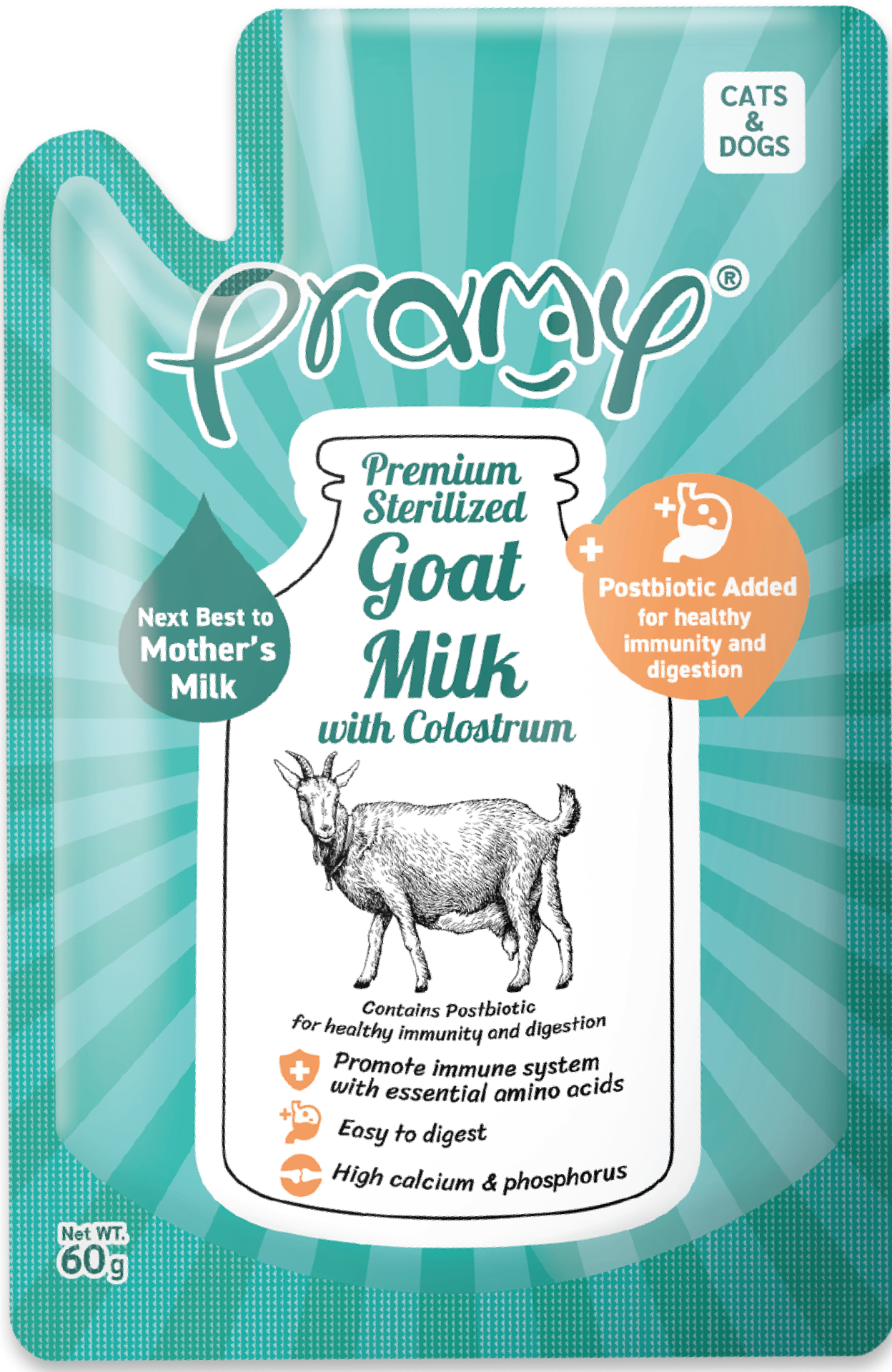 Pramy 滅菌山羊奶 初乳+後生元+牛磺酸(貓犬用) 60g (粉綠)