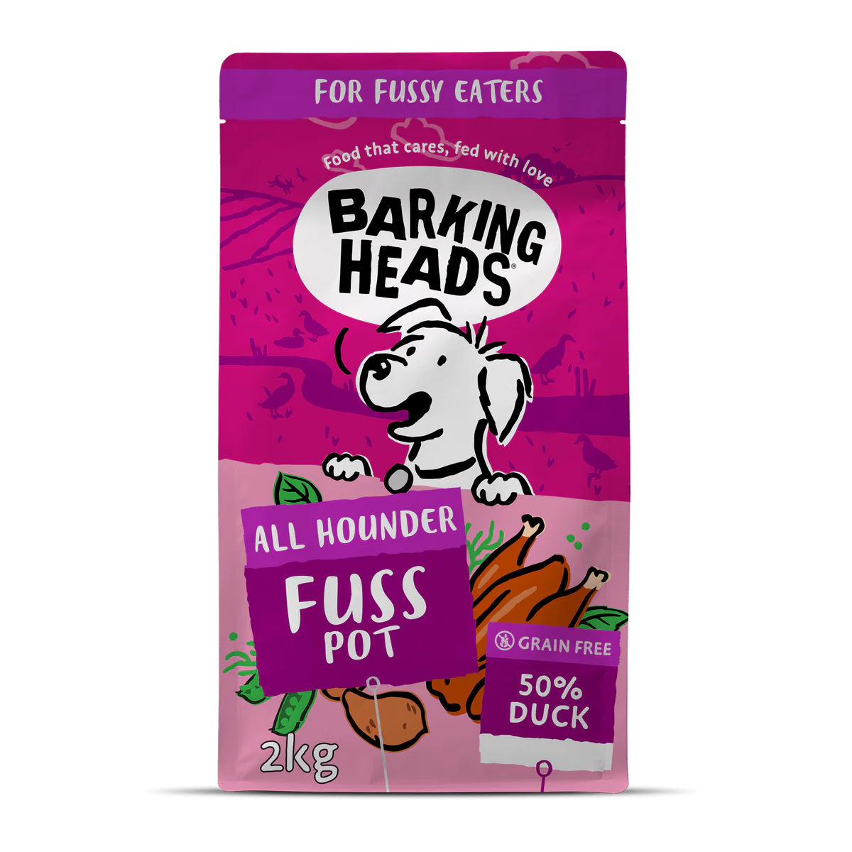 Barking Heads 無穀物狗糧 成犬 放養鴨 2kg (紫紅色)